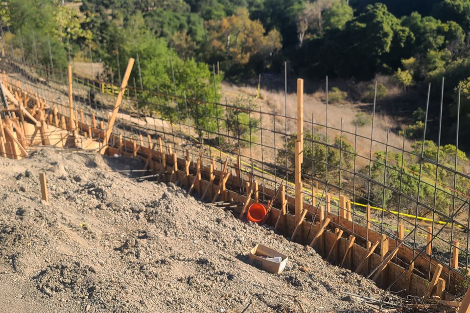 Hillside footing forms and rebar